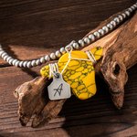Personalised Retro Navajo Style Western Cow Dyed Stone Necklace with Engraved Initial Tag Birthday Gift for Cowboy Cowgirl