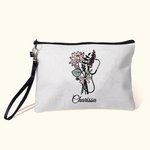 Sac de Maquillage Personnalisé avec Nom et Fleur de Naissance Motif Séthoscope Bracelet Détachable Cadeau pour Infirmière Personnel Médical