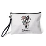 Sac de Maquillage Personnalisé avec Nom et Fleur de Naissance Motif Séthoscope Bracelet Détachable Cadeau pour Infirmière Personnel Médical
