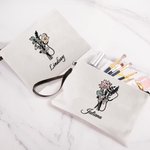 Sac de Maquillage Personnalisé avec Nom et Fleur de Naissance Motif Séthoscope Bracelet Détachable Cadeau pour Infirmière Personnel Médical