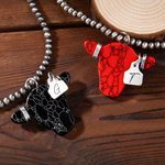 Personalised Retro Navajo Style Western Cow Dyed Stone Necklace with Engraved Initial Tag Birthday Gift for Cowboy Cowgirl