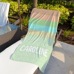 Personlig färgglad överdimensionerad snabbtorkande randig strandhandduk med namn Summber semester väsentlig present för kvinnor män