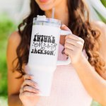 Personalized In My Engaged Era Future Mrs 40oz Name Tumbler with Lid Straw and Handle Bridal Shower Bachelorette Party Engagement Gift for Bride