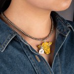 Personalised Retro Navajo Style Western Cow Dyed Stone Necklace with Engraved Initial Tag Birthday Gift for Cowboy Cowgirl