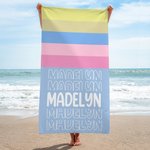 Personlig färgglad överdimensionerad snabbtorkande randig strandhandduk med namn Summber semester väsentlig present för kvinnor män
