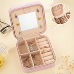 Personalized Birth Flower Bouquet Name Leather Jewelry Box with Mirror Multiple Compartments Bridal Shower Wedding Party Gift for Her