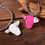 Personalised Retro Navajo Style Western Cow Dyed Stone Necklace with Engraved Initial Tag Birthday Gift for Cowboy Cowgirl