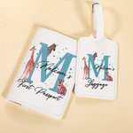 Personligt flerfärgat Giraff Zebra Passfodral Bagagetagg Set med namn och initialer Födelsedagspresent för barn