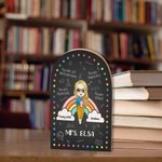 Paire de Serre-Livres en Bois Personnalisée avec Personnage et Nom Motif Arc-en-Ciel Cadeau Remerciement pour Enseignant