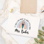 Personalised Big Heart Shape Little Minds Pencil Apple Rainbow Cartoon Canvas Makeup Bag with Name Appreciation Back to School Gift for Teacher