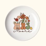 Personalisierte Retro Wildblumen MRS. Keramik Schmuckschale mit Namen Wertschätzung Bridal Shower Hochzeit Geschenk für Braut zu sein