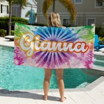 Personalized Colourful Oversized Quick Dry Tie Dye Beach Towel with Name Summer Travel Beach Party Gift for Her