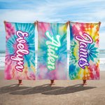 Personalized Colourful Oversized Quick Dry Tie Dye Beach Towel with Name Summer Travel Beach Party Gift for Her