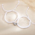 Personalized Heart-Shaped Magnetic Matching Adjustable Braided Bracelet with Engraved Initials Set of 2 Birthday Valentine's Day Gift for Couple