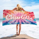 Personalized Colourful Oversized Quick Dry Tie Dye Beach Towel with Name Summer Travel Beach Party Gift for Her