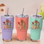 Vaso Personalizado Multicolor Retro Flores Silvestres MRS. Vaso de 30oz con pajita y cepillo Regalo de despedida de soltera Vuelta al cole para mujer