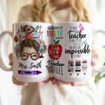 Personalisierte niedliche Frau Cartoon-Charakter 11oz 15oz keramische Kaffeetasse mit Namen Teacher's Day Wertschätzung Geschenk für Lehrer