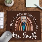 Tapis de Souris Arc-en-Ciel Personnalisé avec Nom et Dessin de la Femme Cadeau de Remerciement Retour à l'École pour Enseignante