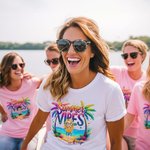 Personalised Colourful Summer Vibes Coconut Tree Cartoon 100% Cotton T-Shirt with Name Holiday Beach Party Gift for Women Girls