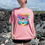 Personalised Colourful Summer Vibes Coconut Tree Cartoon 100% Cotton T-Shirt with Name Holiday Beach Party Gift for Women Girls