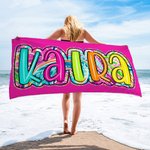 Gepersonaliseerde Grote Sneldrogende Felgekleurde Paisley Bloemen Strandhanddoek met Naam Verjaardag Zomer Vakantie Feest Cadeau voor Haar