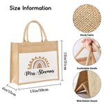 Grand Sac en Toile de Jute Personnalisé avec Nom Motif Arc-en-Ciel Cadeau Rentrée Scolaire pour Enseignant