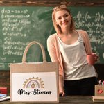 Grand Sac en Toile de Jute Personnalisé avec Nom Motif Arc-en-Ciel Cadeau Rentrée Scolaire pour Enseignant