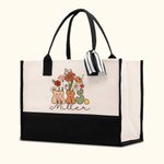 Personalisierte Retro Wildblumen Frau Canvas Tragetasche mit Namen und wasserdicht Liner Bridal Shower Lehrer Anerkennung Geschenk für Frauen