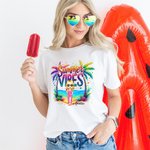 Personalised Colourful Summer Vibes Coconut Tree Cartoon 100% Cotton T-Shirt with Name Holiday Beach Party Gift for Women Girls