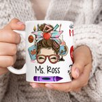 Personalisierte niedliche Frau Cartoon-Charakter 11oz 15oz keramische Kaffeetasse mit Namen Teacher's Day Wertschätzung Geschenk für Lehrer