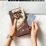 Personalized Pet Portrait Paw Print 1-3 Dog Cat Leather Zipper Wallet with Name and Multiple Compartments Birthday Memorial Gift for Pet Lover
