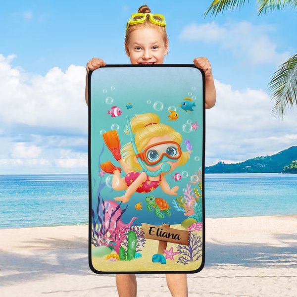 Personlig Ocean Dykning Snabbtorkande Absorberande Coral Velvet Handduk med namn Daglig strandtillbehör Present för barn