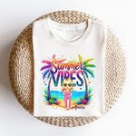 Personalised Colourful Summer Vibes Coconut Tree Cartoon 100% Cotton T-Shirt with Name Holiday Beach Party Gift for Women Girls