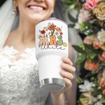 Vaso Personalizado Multicolor Retro Flores Silvestres MRS. Vaso de 30oz con pajita y cepillo Regalo de despedida de soltera Vuelta al cole para mujer