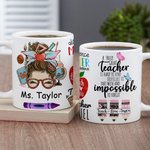 Personalisierte niedliche Frau Cartoon-Charakter 11oz 15oz keramische Kaffeetasse mit Namen Teacher's Day Wertschätzung Geschenk für Lehrer