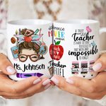 Personalisierte niedliche Frau Cartoon-Charakter 11oz 15oz keramische Kaffeetasse mit Namen Teacher's Day Wertschätzung Geschenk für Lehrer