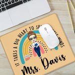 Tapis de Souris Arc-en-Ciel Personnalisé avec Nom et Dessin de la Femme Cadeau de Remerciement Retour à l'École pour Enseignante