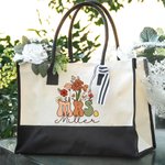Personalisierte Retro Wildblumen Frau Canvas Tragetasche mit Namen und wasserdicht Liner Bridal Shower Lehrer Anerkennung Geschenk für Frauen