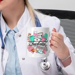 Mug en Céramique Personnalisé avec Nom Multicolore Motif d'Éléments Médicaux Cadeau Remerciement pour Infirmier Médecin Étudiant en Médecine