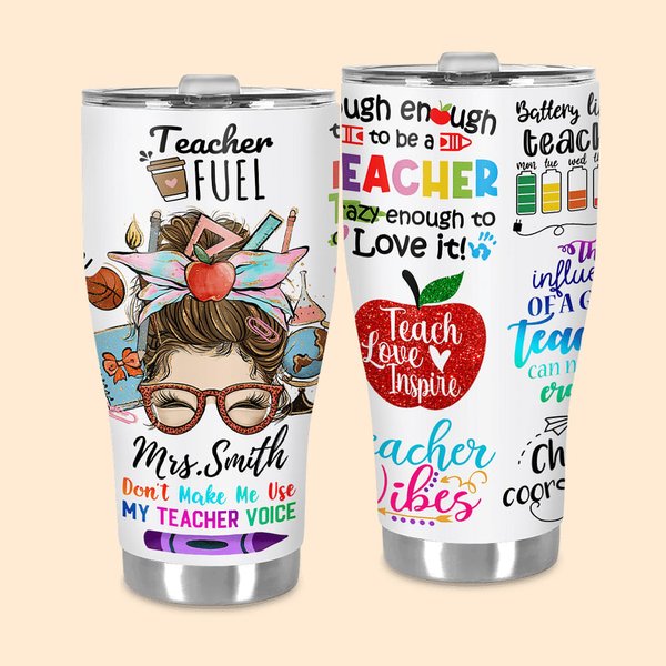 Personalized Teach Love Inspire 30oz Tumbler with Name Back to School Appreciation Gift for Teacher