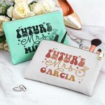Personalisierte Zukunft Frau Retro Brief Leinen Schminktasche mit Namen Braut Dusche Bachelorette Party Engagement Geschenk für Braut