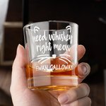 Personalised Need Whisky Right Meow Cute Cat 10oz Old Fashioned Whisky Rocks Glass with Engraved Name Birthday Party Gift for Cat Lovers