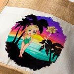 Personalised Summer Vibes Cartoon Character Birth Flower Large Tote Bag with Name and Cotton Pocket Beach Party Favor Gift for Women