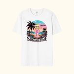 Personalized Cartoon Summertime Beach Sunset Palm Tree 100% Cotton T-shirt with Name Vacation Party Gift for Girls Women