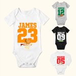Personalized Football Basketball Sport Theme 100% Cotton Game Day Baby Bodysuit with Name and Number Birthday Baby Shower Gift for Newborns 1