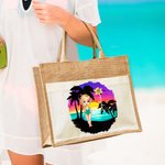 Personalised Summer Vibes Cartoon Character Birth Flower Large Tote Bag with Name and Cotton Pocket Beach Party Favor Gift for Women