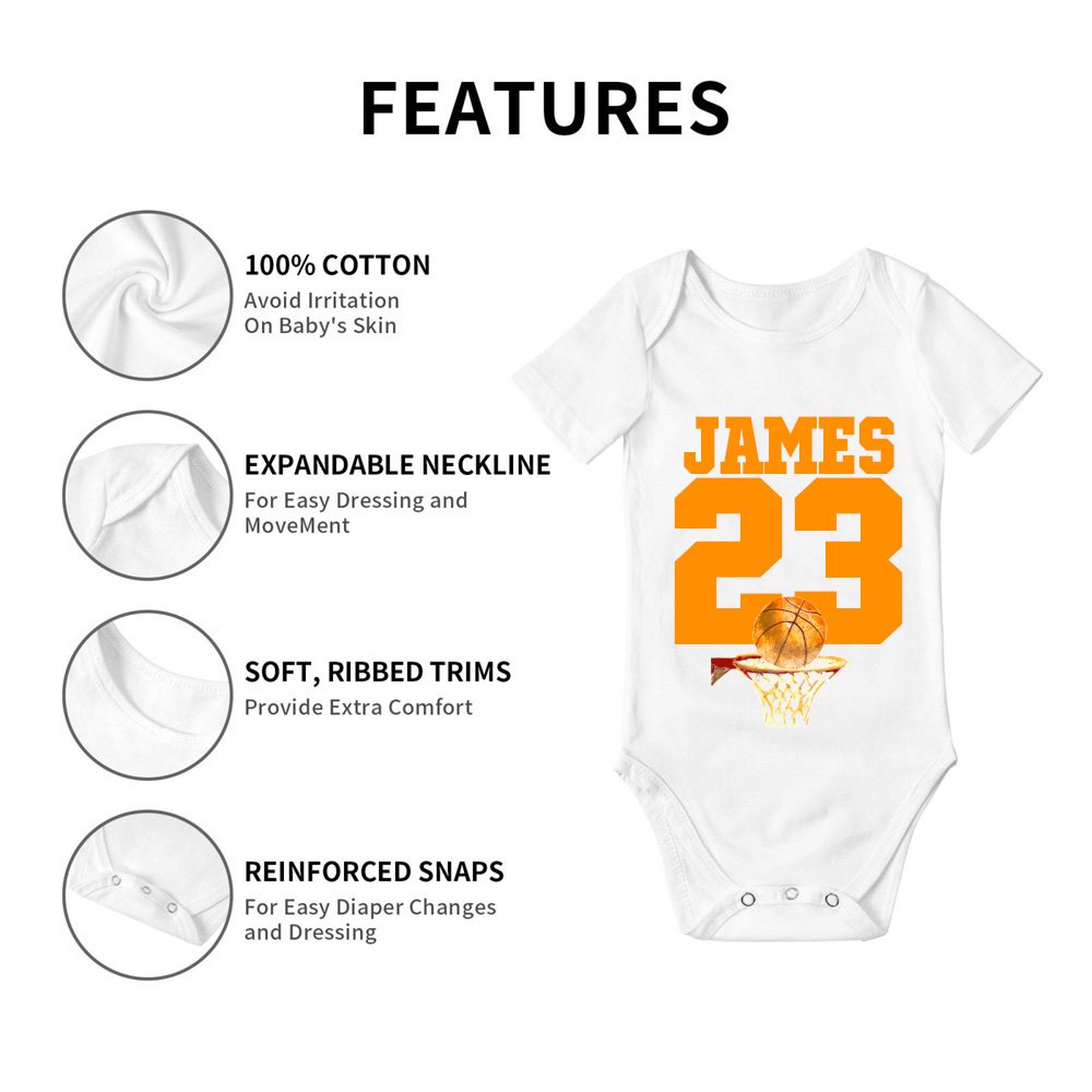 Personalized Football Basketball Sport Theme 100% Cotton Game Day Baby Bodysuit with Name and Number Birthday Baby Shower Gift for Newborns 7
