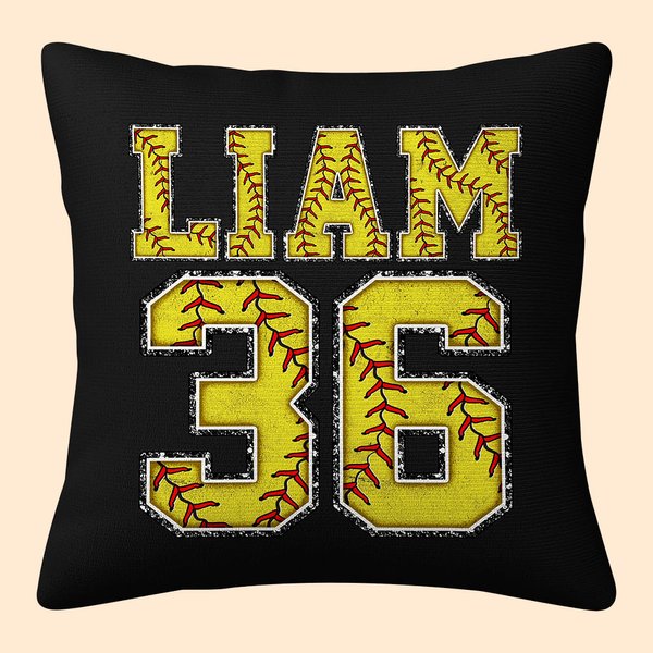 Personalized Multicolor Softball Throw Pillow Cover with Name and Number Birthday Housewarming Gift for Softball Sport Lover