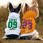 Personalizado Multicolor Baloncesto Fútbol Béisbol Pullover Mascota Sudadera con capucha del perro con el nombre del número de cumpleaños de regalo para el amante de mascotas propietario