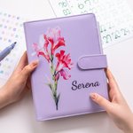 Personalisierter Mehrfarbiger Geldspar-Challenge A5 Binder mit Geburtsblume Namen 100 Umschläge Budget Planer Ringbuch Geburtstag Geschenk für Familie